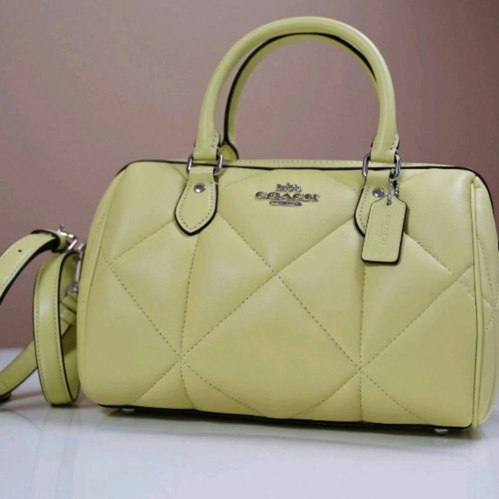 Coach Rowan Satchel In Puffy Leather Silver/Pale Lime - Picture 6 of 7